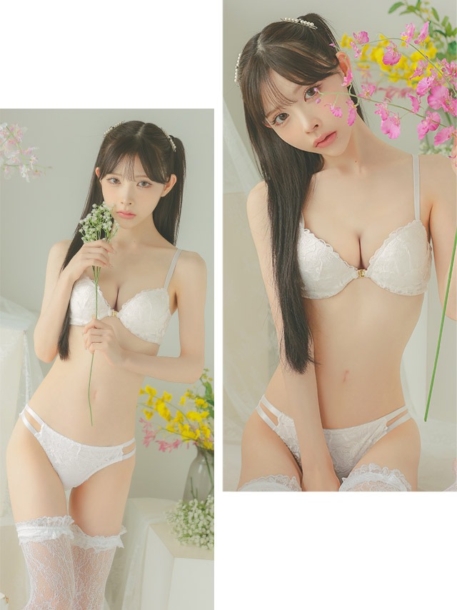 フラワーレースフロントホック脇高カップブラジャー＆ショーツ2点セットのイメージ画像2