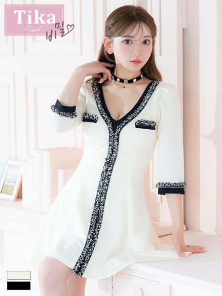 キャバドレス ミニ丈 大きいサイズ フレア ミニドレス Aライン ワンピース 袖あり