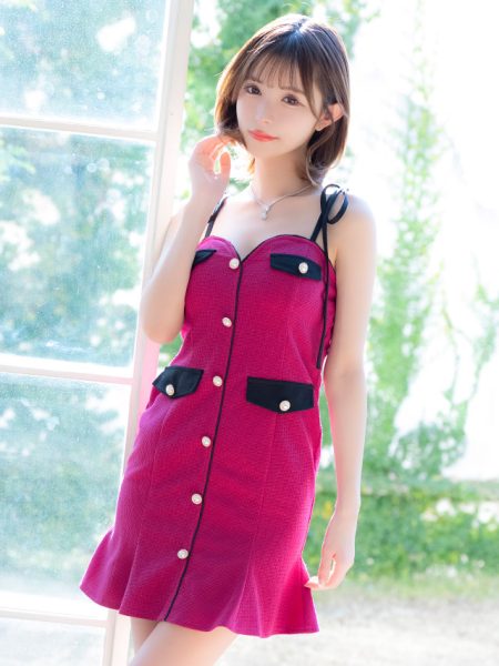 キャミソールリボンパイピングフロントボタン裾フリルツイードタイトミニドレスのイメージ画像4