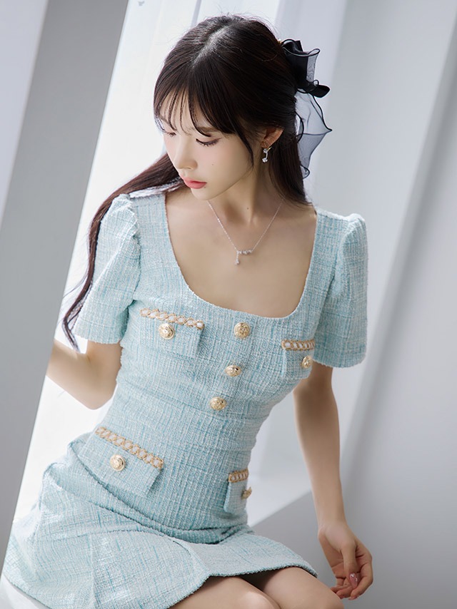 ツイード半袖フレアミニドレスのイメージ画像2